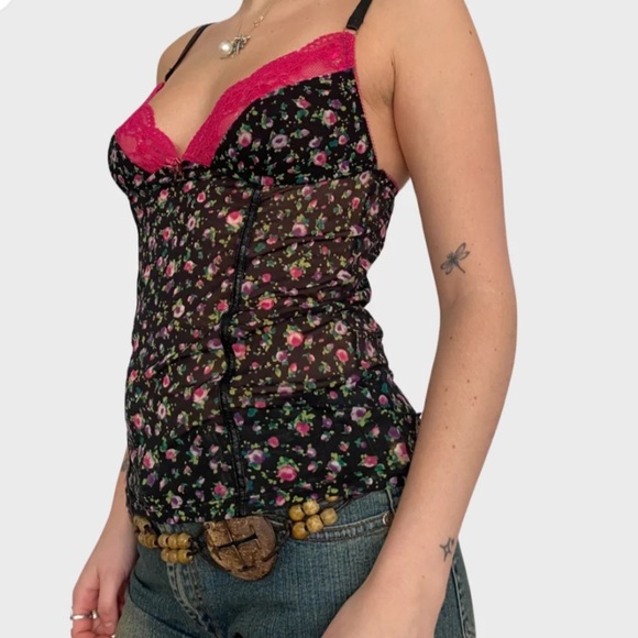 Dolce & Gabbana Vintage Black Floral mesh lace cami top bustier corset top S - Picture 12 of 14